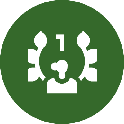 White icon of a person with laurel.